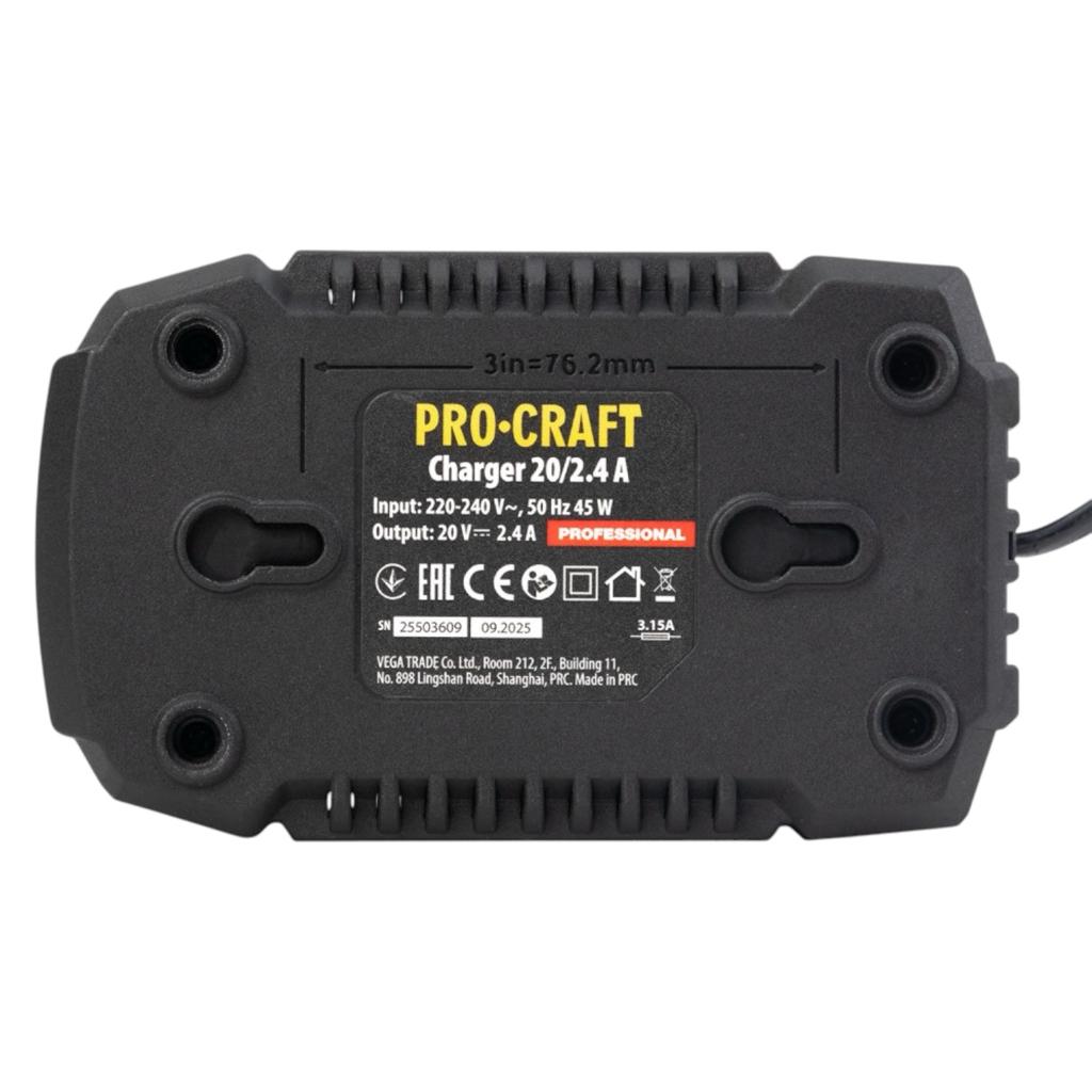Аккум. батареї і ЗП PROCRAFT Зарядний пристрій 2,4A Charger20/2.4A