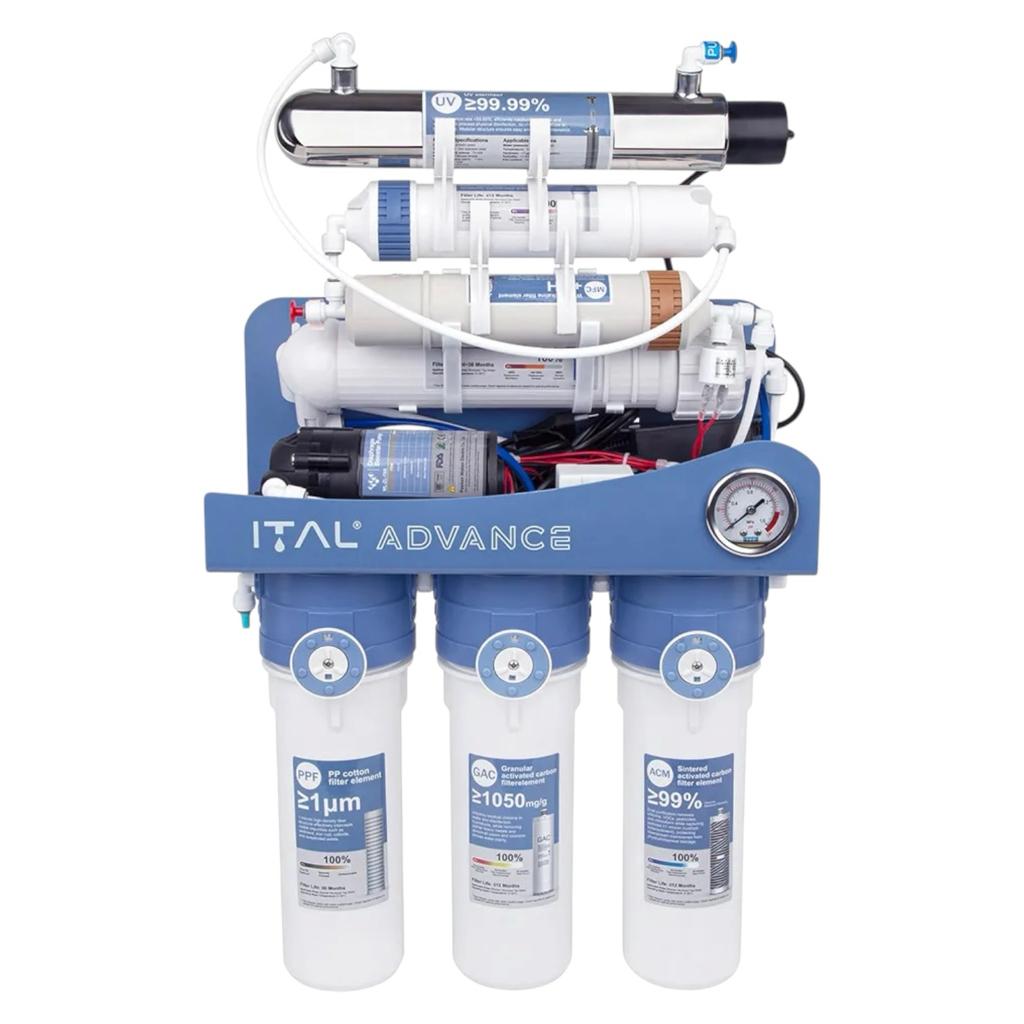 Системи очищення води ITAL Advance 7-75MP UV (7 ступенів,помпа,мембрана DUPONT 75 галон, UV лампа) (ADV-RO7-75MP UV)