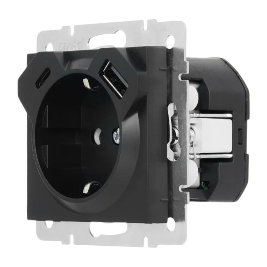 VESNA (антрацит) Lezard VESNA Механизм розетки внутр. 1-й с/з + USB + Type C (антрацит) 742-4288-181TC