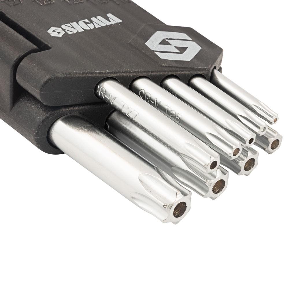 Наборы ключей TORX SIGMA Набір шестигранних Г-подібних ключів TORX T10-T50мм. 9шт. (довгі з отвором) 4022231