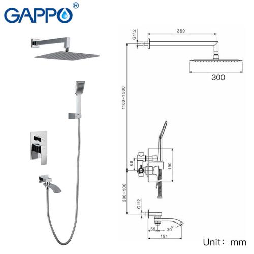 Смесители для душа GAPPO G7107 (JACOB) ванна встроенный 3х функц. Ø35
