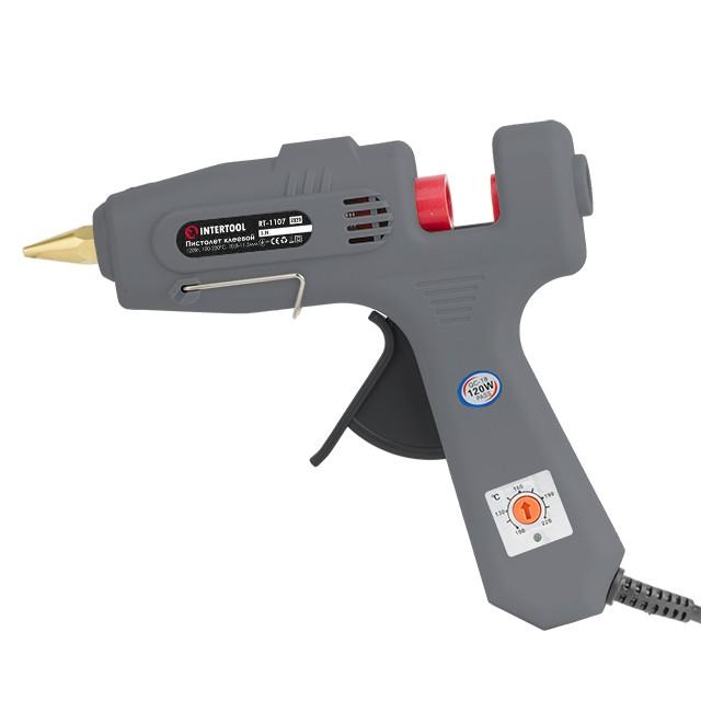 Пістолети термоклеєві INTERTOOL Пістолет клейовий 120 Вт, 230 В, 100-220 °C під стрижні 10.8-11.5 мм, 13-30 г/хв. RT-1107