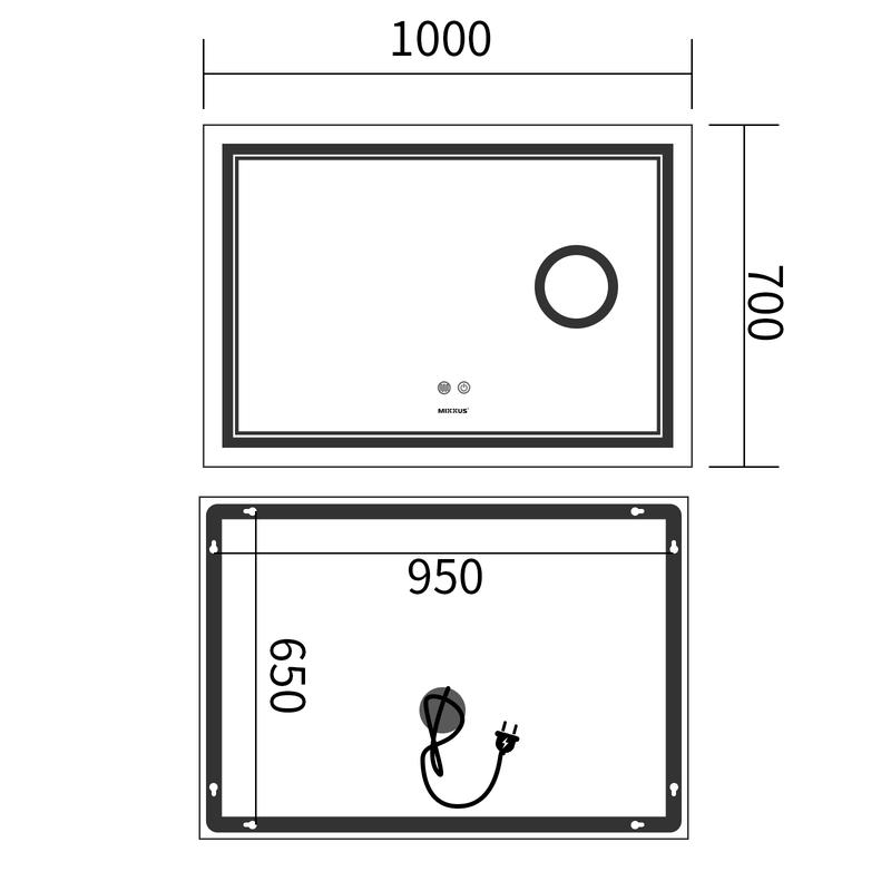  Дзеркала з підсвічуванням MIXXUS Premium QUADRO MR20-100x70 Дзеркало (LED Touch, Anti-fog, димер, лінза) (MP6622)