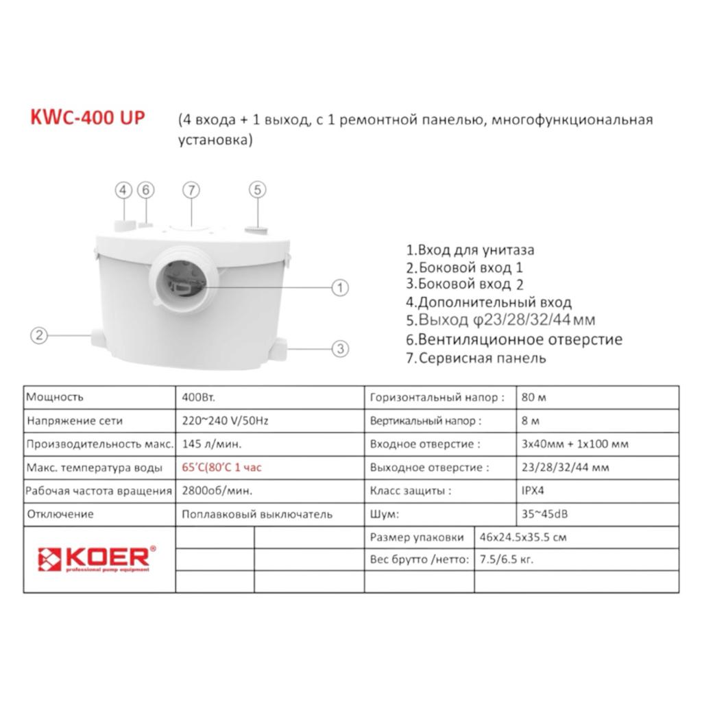 Каналізаційні станції KOER KWC-450 Станція каналізаційна 0.4кВт Hmax 8м Qmax 145л/хв (KP2930)
