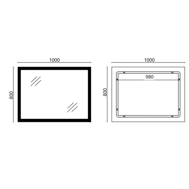  Дзеркала з підсвічуванням MIXXUS FLAT MR04-100x80 Дзеркало (LED Touch, Anti-fog, димер, регулюванням яскравості, годинник) (MI6927)