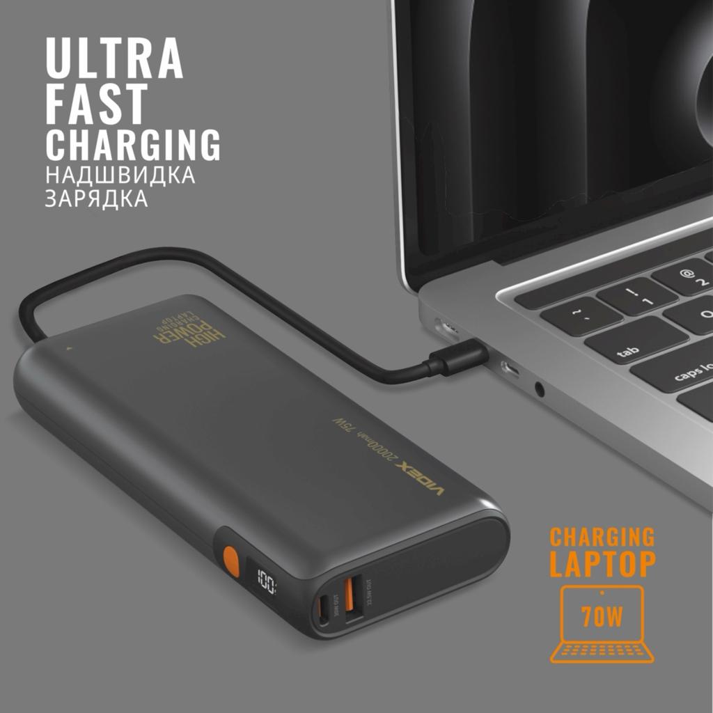 Повербанки (POWER BANK) VIDEX VPB-202C-G Power bank 20000mAh PD70W 75W Black