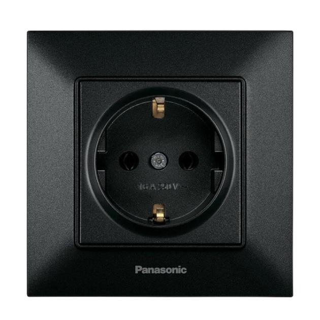 Arkedia Slim (чёрная) Panasonic Arkedia Slim Розетка 1-я с/з (черная) WNTC0202-2BL
