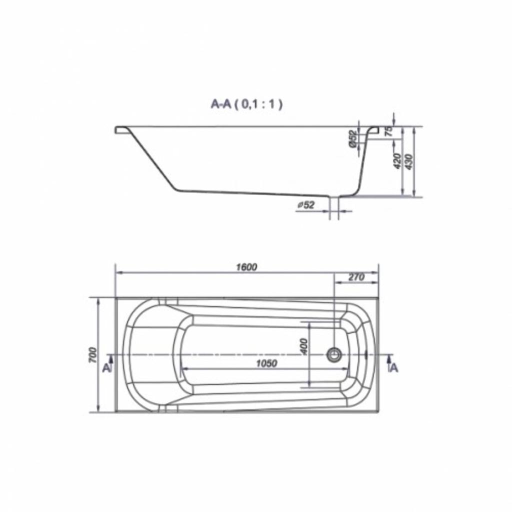 Прямоугольные ванны Cersanit NAO ABS S301-243 Ванна акриловая 160*70см. с ножками 34831