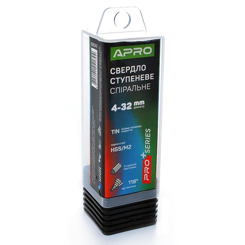 Ступенчатые свёрла APRO PRO SERIES Сверло ступенчатое HSS/M2 Ø4-32мм. 830747