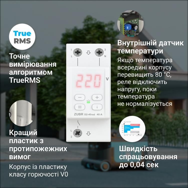 Реле напруги ZUBR Реле напруги D2-63 red