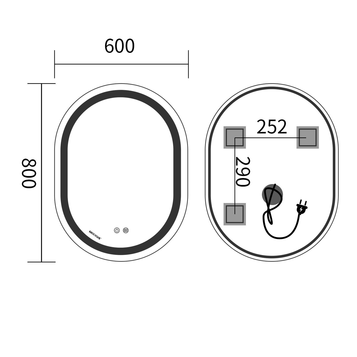 Зеркала с подсветкой MIXXUS Premium ELLIPSE MV05-80x60-REVERSE Дзеркало (LED Touch, Anti-fog, димер (3-6,5kK)) (MP6642)