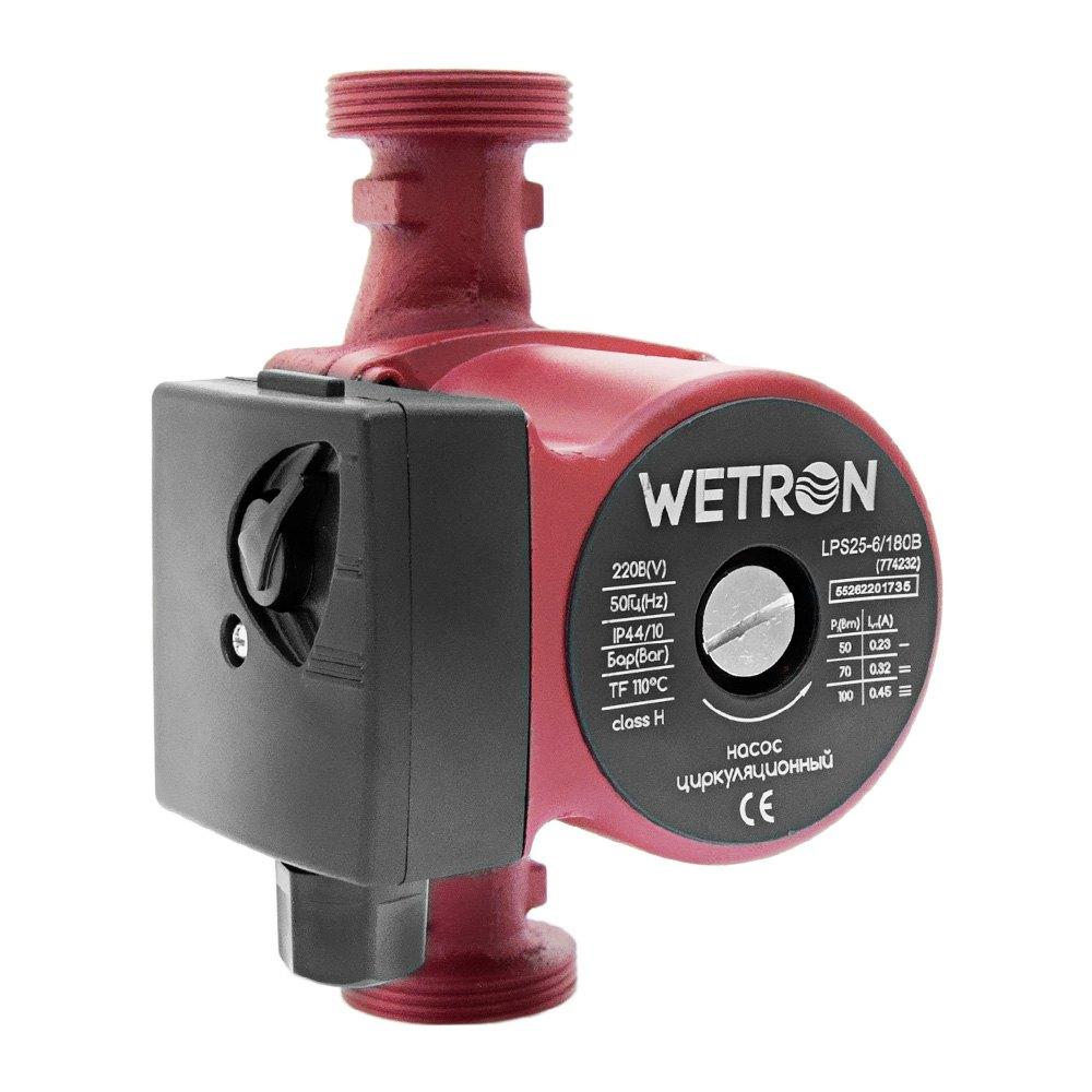 ЦИРКУЛЯЦІЙНІ НАСОСИ WETRON Насос циркуляційний 100Вт Hmax 6м Qmax 50л/хв Ø1 1/2 180мм бордо+гайки Ø1 774232