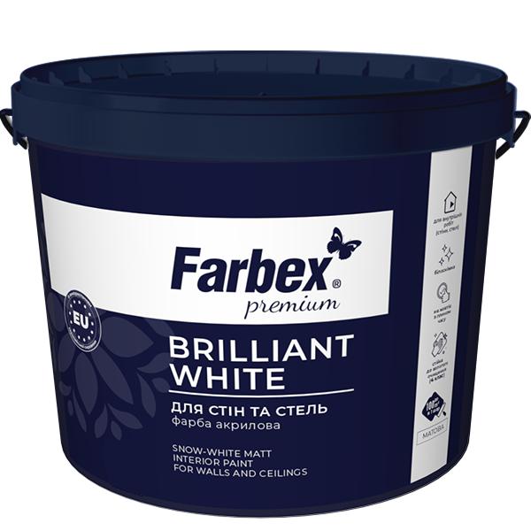 Краска водоэмульсионная акриловая  Farbex Brilliant White Краска акриловая для СТЕН и потолков 4,2кг.
