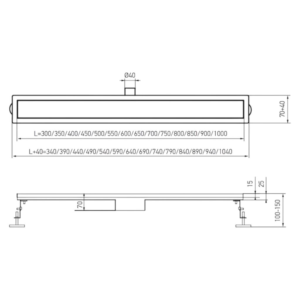 Душеые трапы KOER FD29-70x300 Душовий трап із нержавіючої сталі SUS304 300*70*70мм під плитку (мокрий/сухий затвор) (AC0621)
