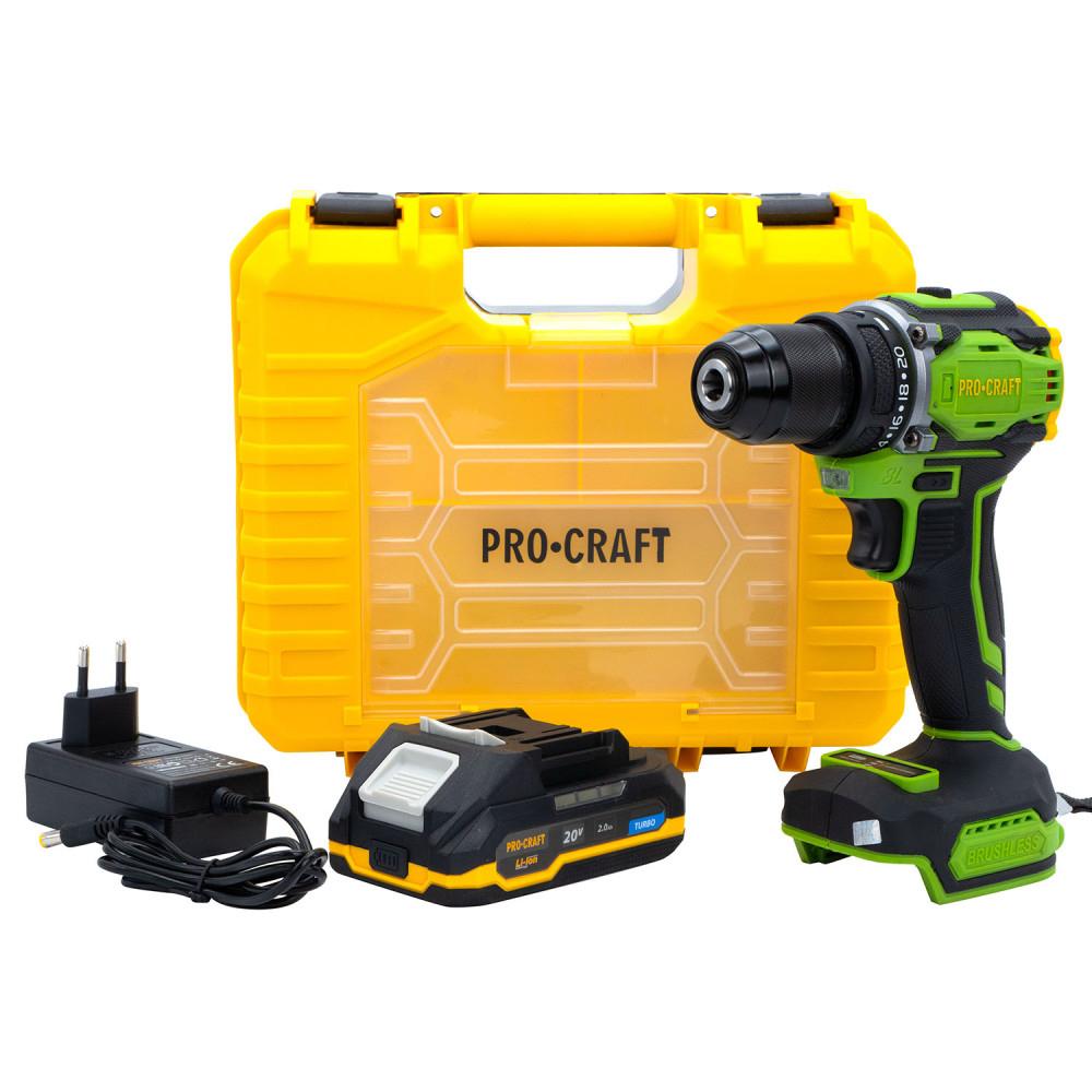 Шуруповёрты аккумуляторные PROCRAFT Шуруповерт акумуляторний безщітковий 20V 30Нм (з АКБ 1*2Ah+ЗП+кейс) PA18Pro