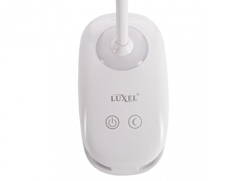 Настільні LED-лампи LUXEL Настільна LED-лампа акум. 6W 4000K 390Lm 1200 мАг. на прищіпці з нічником + USB  (БІЛА) TLC-04W