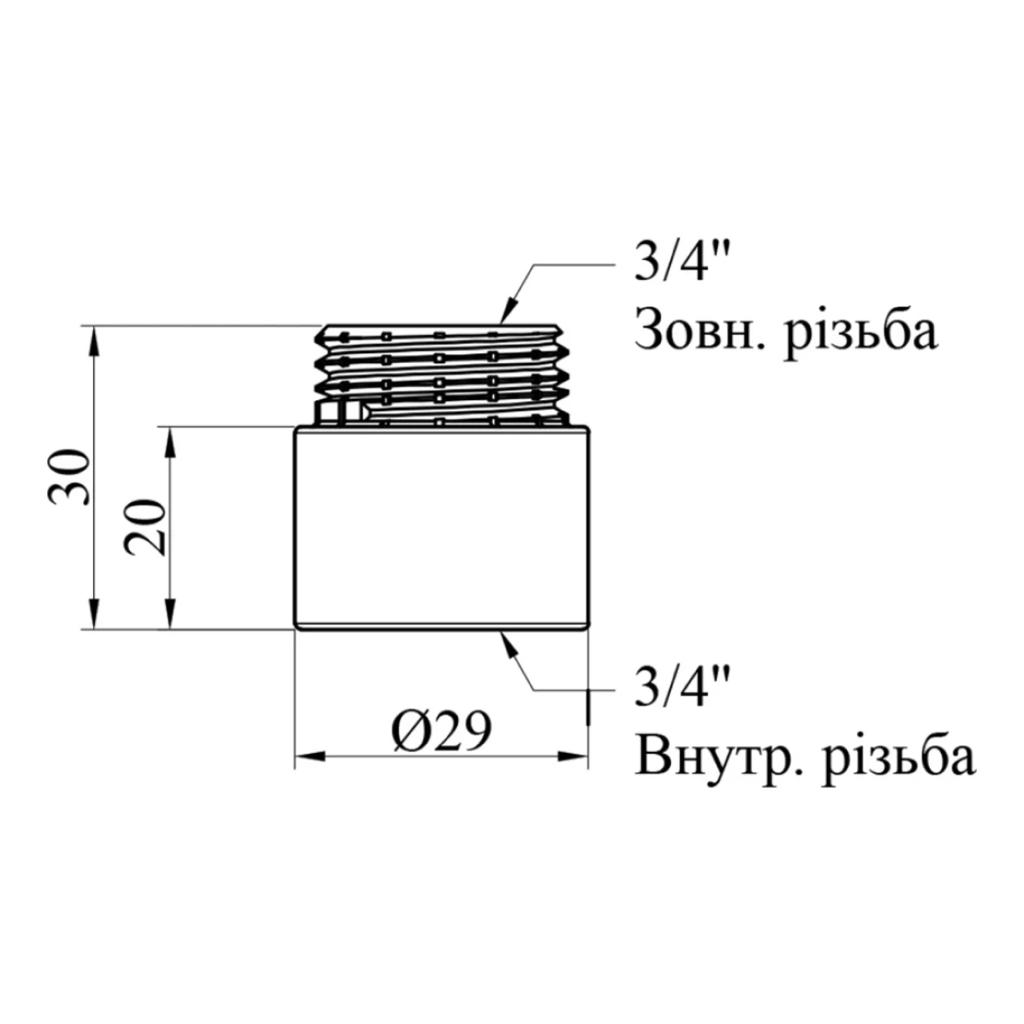 Фитинги резьбовые хромированные Chrome KARRO Удлинитель хром. 3/4 20 мм. KR3209