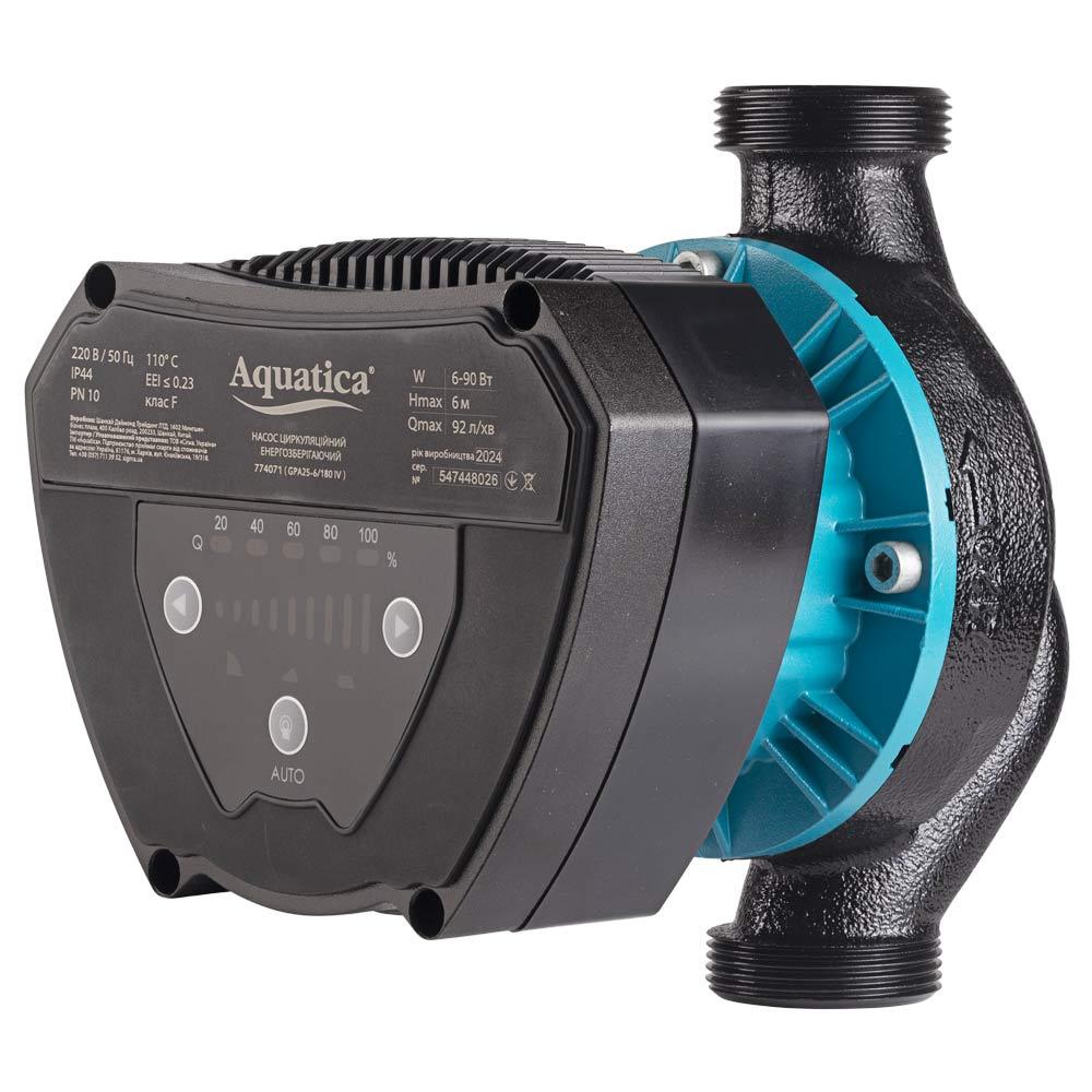 ЦИРКУЛЯЦИОННЫЕ НАСОСЫ AQUATICA GPA25-6/180 IV Насос циркуляционный энергосберегающий 6-90Вт Hmax 6м Qmax 92л/мин Ø1½ 180мм + гайки Ø1 774071
