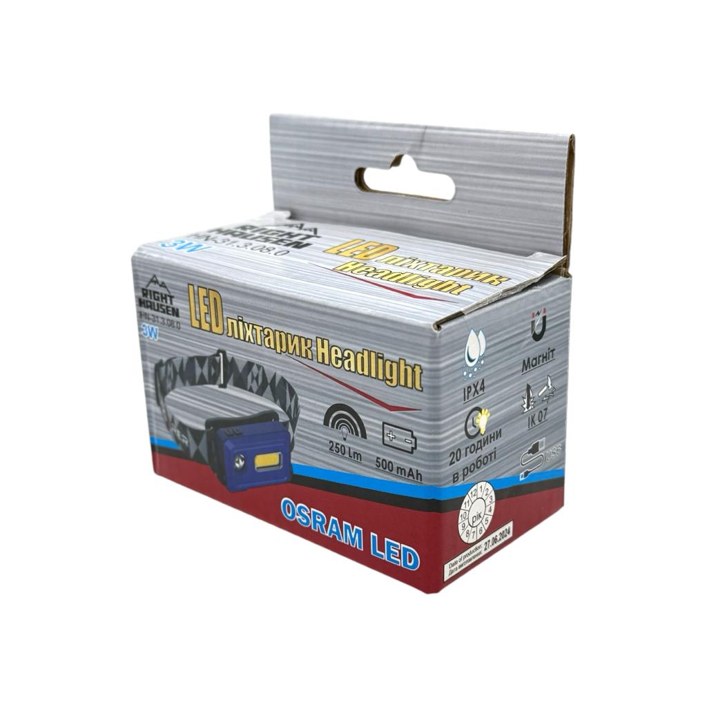 Фонари налобные RightHausen Headlight Фонарь налобный 3W+3W 250Lm 500mAh Type-C HN-31380