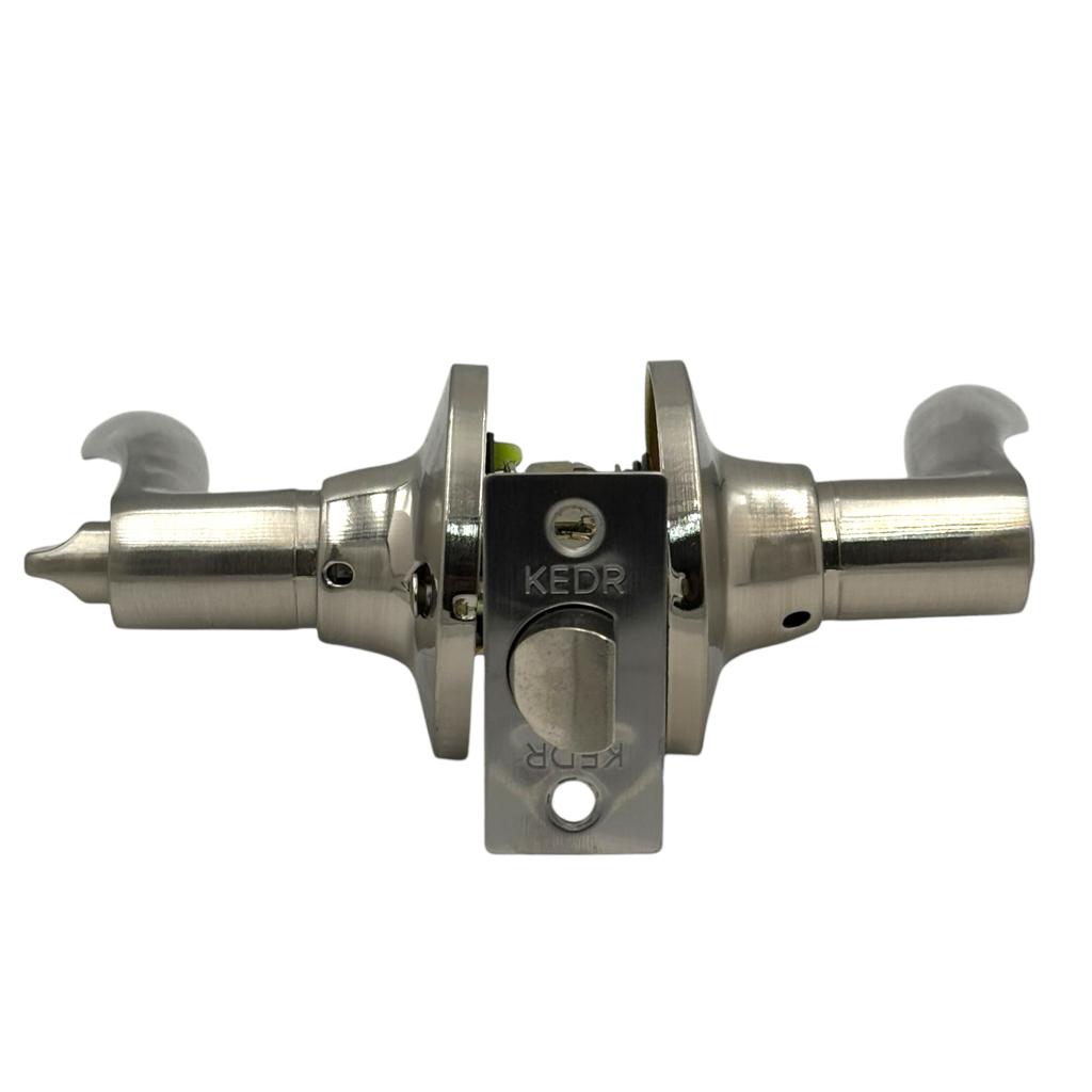 Ручки межкомнатные KEDR D80-23BK-SS Защелка врезная с ручками без ключей (никель)
