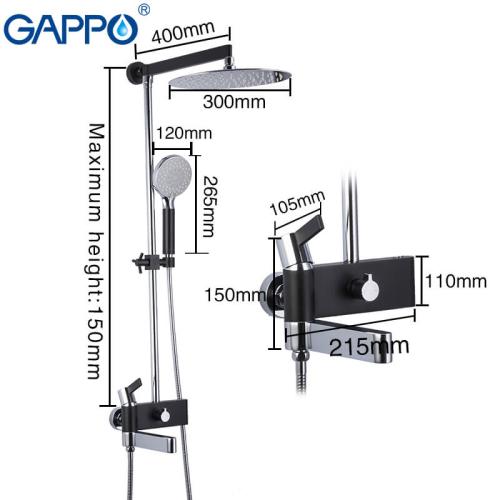 Душевые системы GAPPO G2481 (ATALANTIC) душ. система лат. корпус 3х функ. Ø35 (черный\хром)