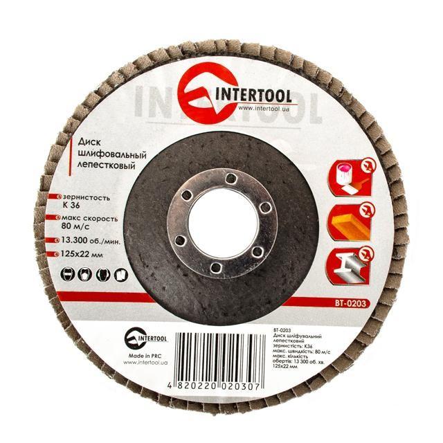 Диски лепестковые INTERTOOL Диск шлифовальный лепестковый торцевой Ø125мм. К36 BT-0203
