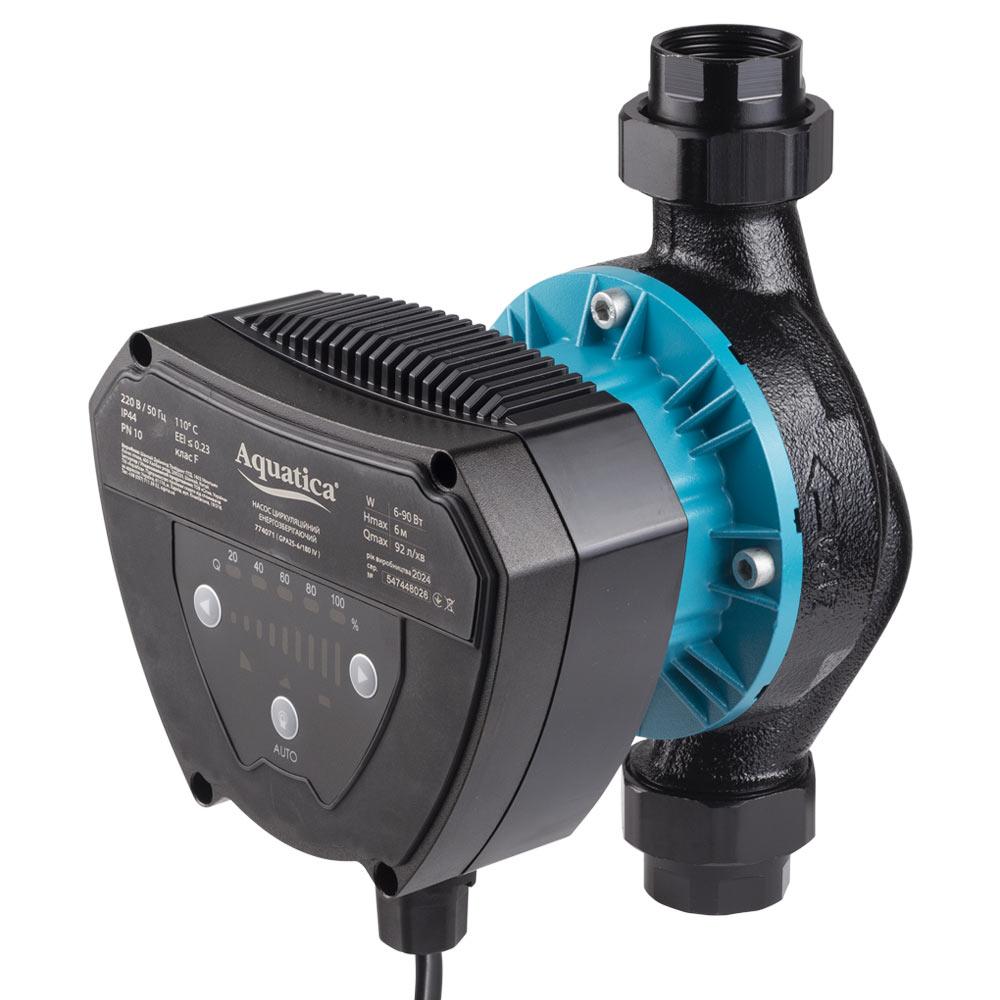 ЦИРКУЛЯЦИОННЫЕ НАСОСЫ AQUATICA GPA25-6/180 IV Насос циркуляционный энергосберегающий 6-90Вт Hmax 6м Qmax 92л/мин Ø1½ 180мм + гайки Ø1 774071