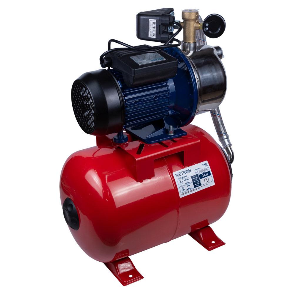 Насосные станции WETRON JETS100А5 Насосная станция 1.1кВт Hmax 48м Qmax 60л/мин (самовсасывающий насос нерж) 24л Украина 775054/24