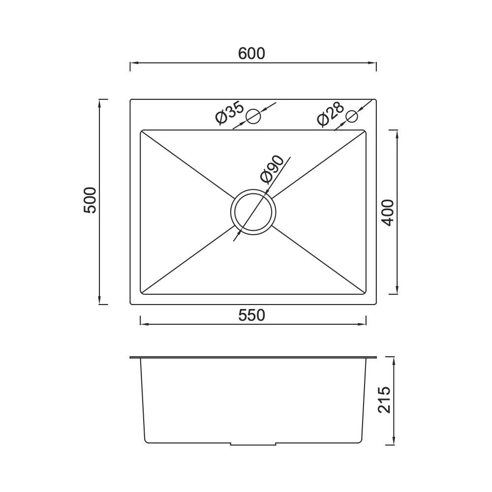 Мойки из нержавейки GAPPO GS6050-6 Кухонна мийка накладна 600x500мм. (нержавіюча сталь 0,8мм., з PVD покриттям)