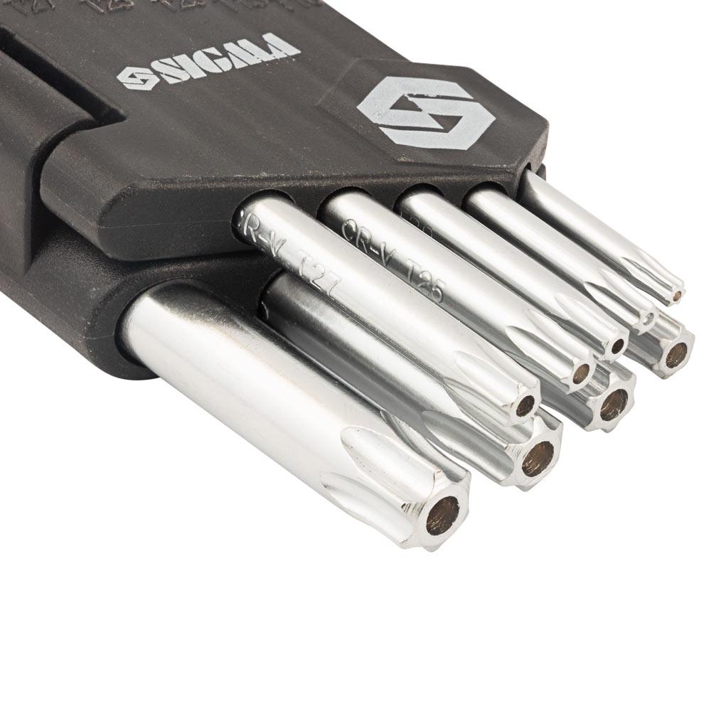 Наборы ключей TORX SIGMA Набір шестигранних Г-подібних ключів TORX T10-T50мм. 9шт. (короткі з отвором) 4022211