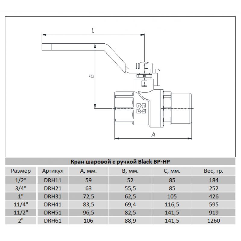 Крани серії Black Raftec BLACK Кран кульовий DN32 (1 1/4) В/З чорна ручка DRH41