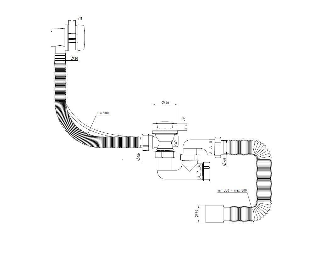 Сифоны для ванн SantehPlast SVD-05 Сифон для ванни «FLAT STEAMER-АВТОМАТ»