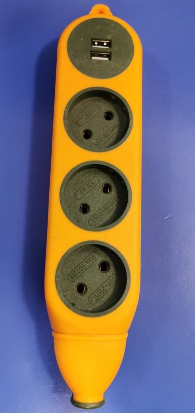 Колодки электрические Колодка для удлинителя 3+3 гнезда+2*USB б/з (оранжевая)