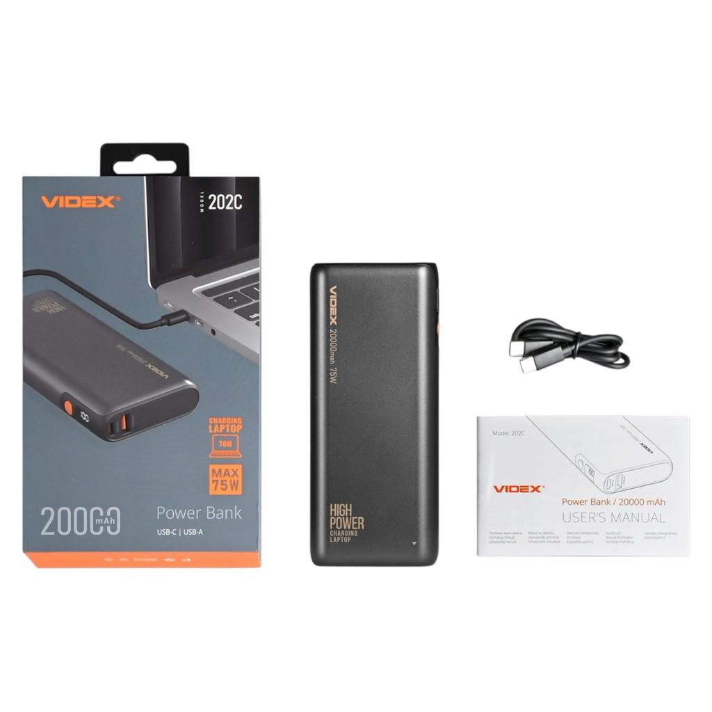 Повербанки (POWER BANK) VIDEX VPB-202C-G Power bank 20000mAh PD70W 75W Black