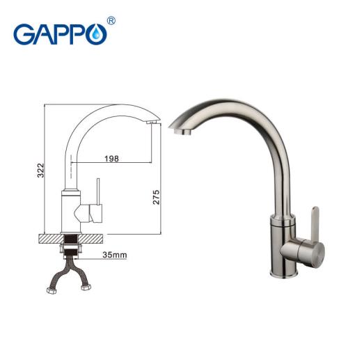 Смесители для кухни GAPPO G4099 (SUTENRESU-KO) кухня однорыч. выс. гусак корп. из нерж. стали гайка Ø35
