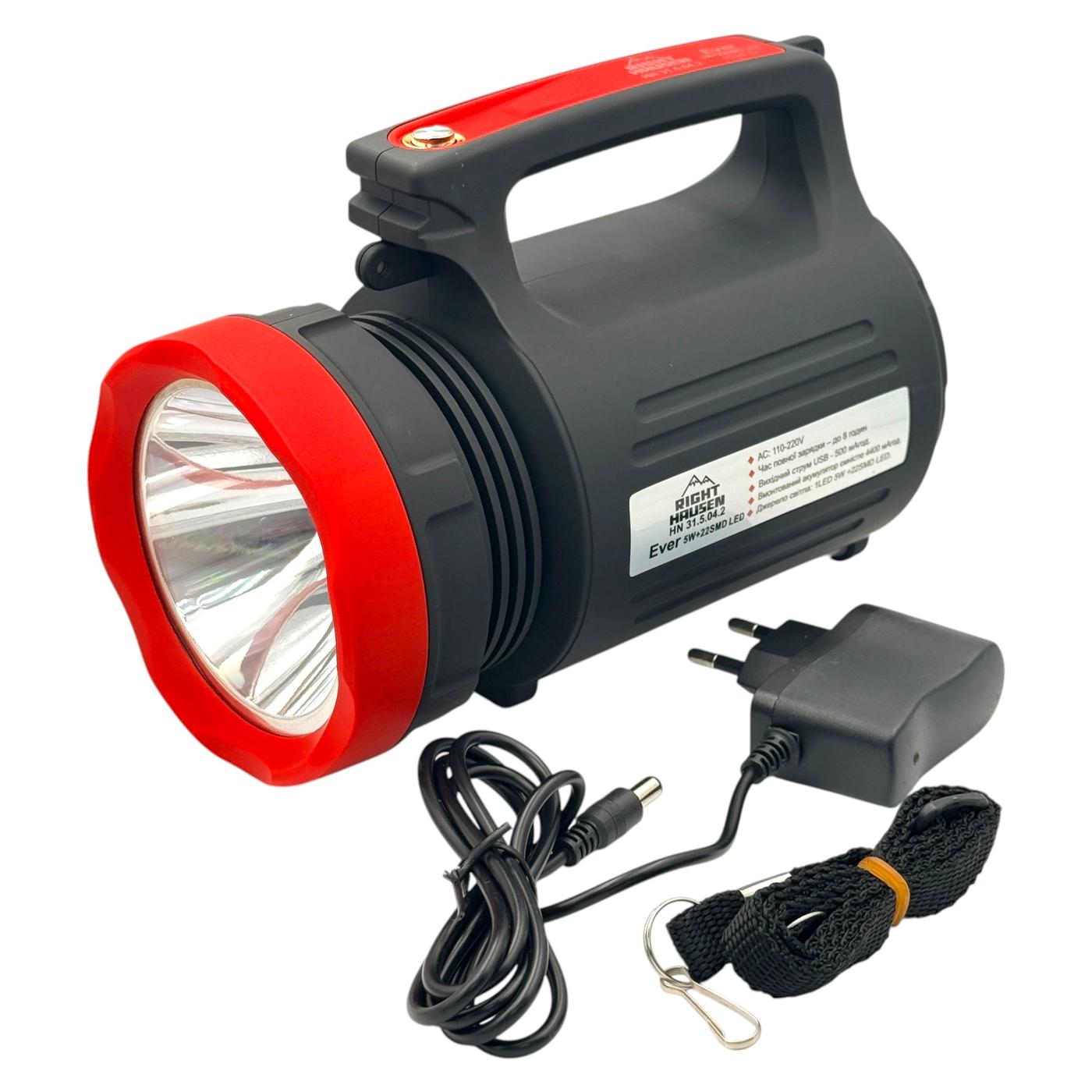 Фонари ручные RightHausen EVER Фонарь ручной 5W+22SMD, USB выход, 4400mAh HN-315042