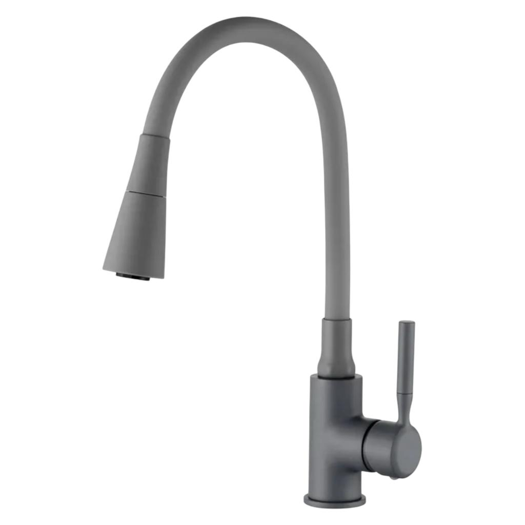 Змішувачі для кухні ZERIX Atrium-011-T Graphite Refl.Gray Змішувач для кухні (колір графіт + силіконовий вилив сірий) (ZX6107)