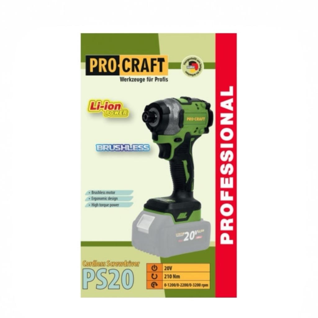 Гвинтоверти (акумуляторні) PROCRAFT Гвинтоверт акумуляторний безщітковий 210Нм (без АКБ та ЗП) PS20