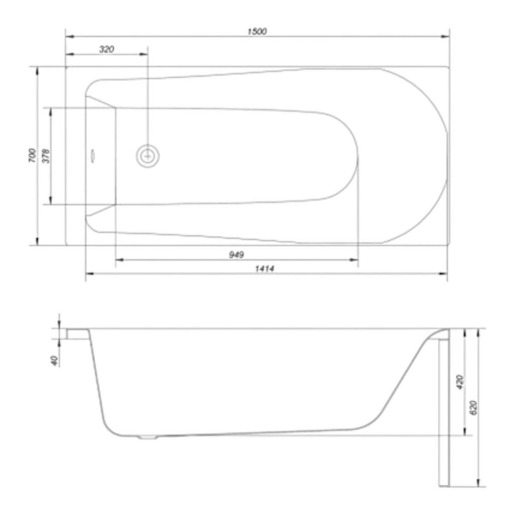 Прямоугольные ванны Cersanit FLAVIA S301-105 Ванна акриловая 150*70см. с ножками 22101