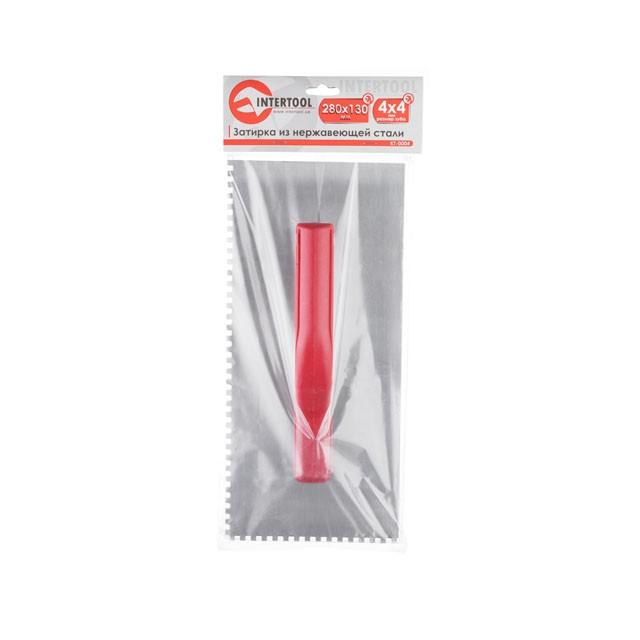 Тёрки, гладилки INTERTOOL Тёрка из нерж. стали 130*280  4*4мм. KT-0004
