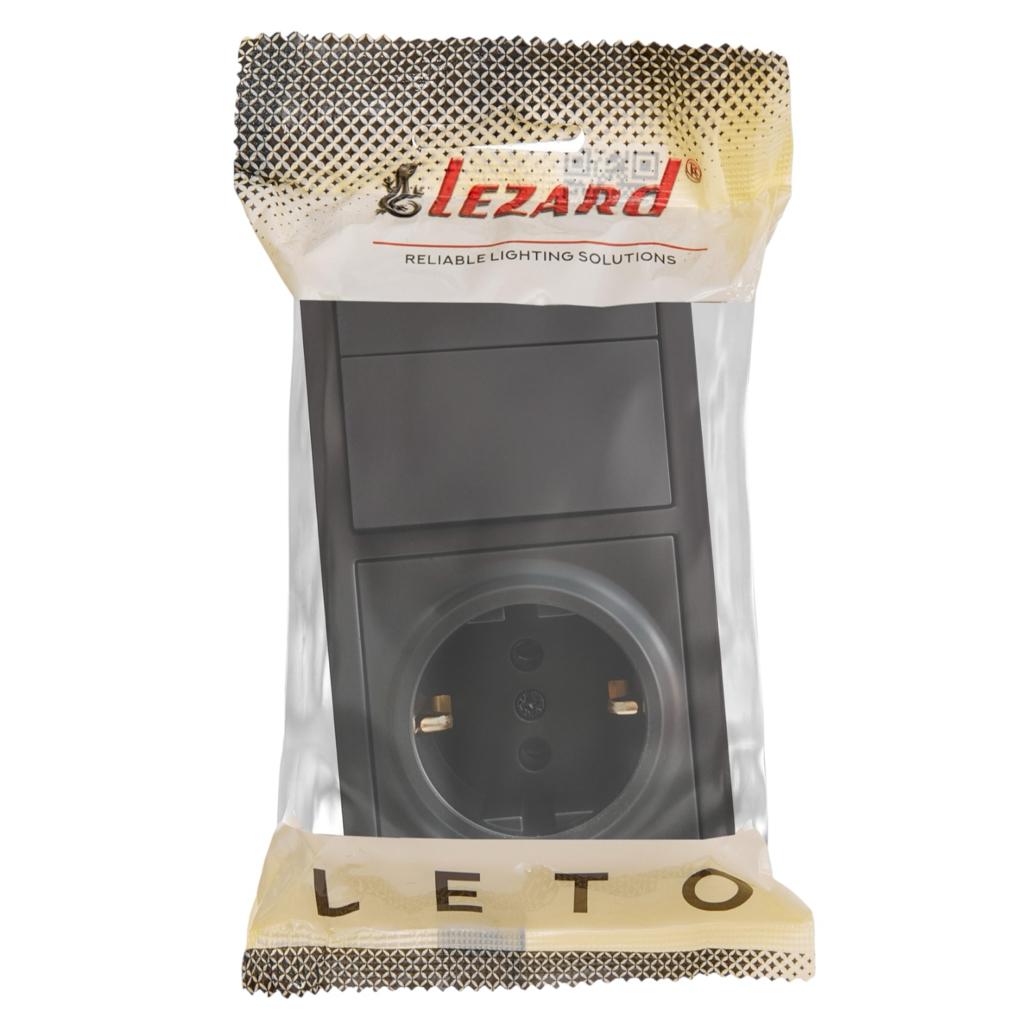LETO (антрацит) Lezard LETO Блок вимикач 2-й/розетка з/з зовнішній  (антрацит) 752-4200-170BKP