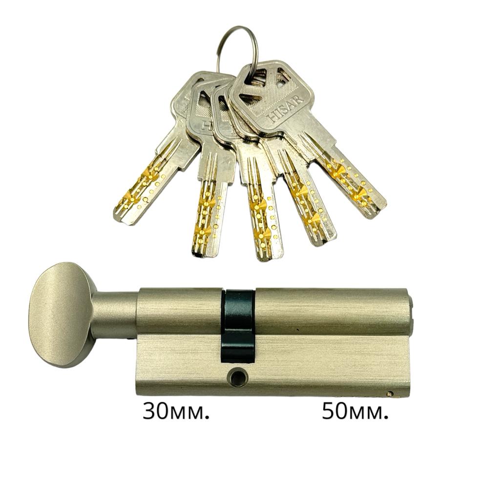 Циліндри HISAR Циліндр ключ-тумблер 50*30 (нікель) BCK-80(50*30T)