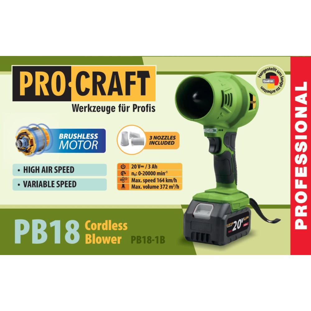 Повітродувки акумуляторні PROCRAFT Повітродувка акумуляторна (з АКБ 1*3Ah та ЗП) PB18