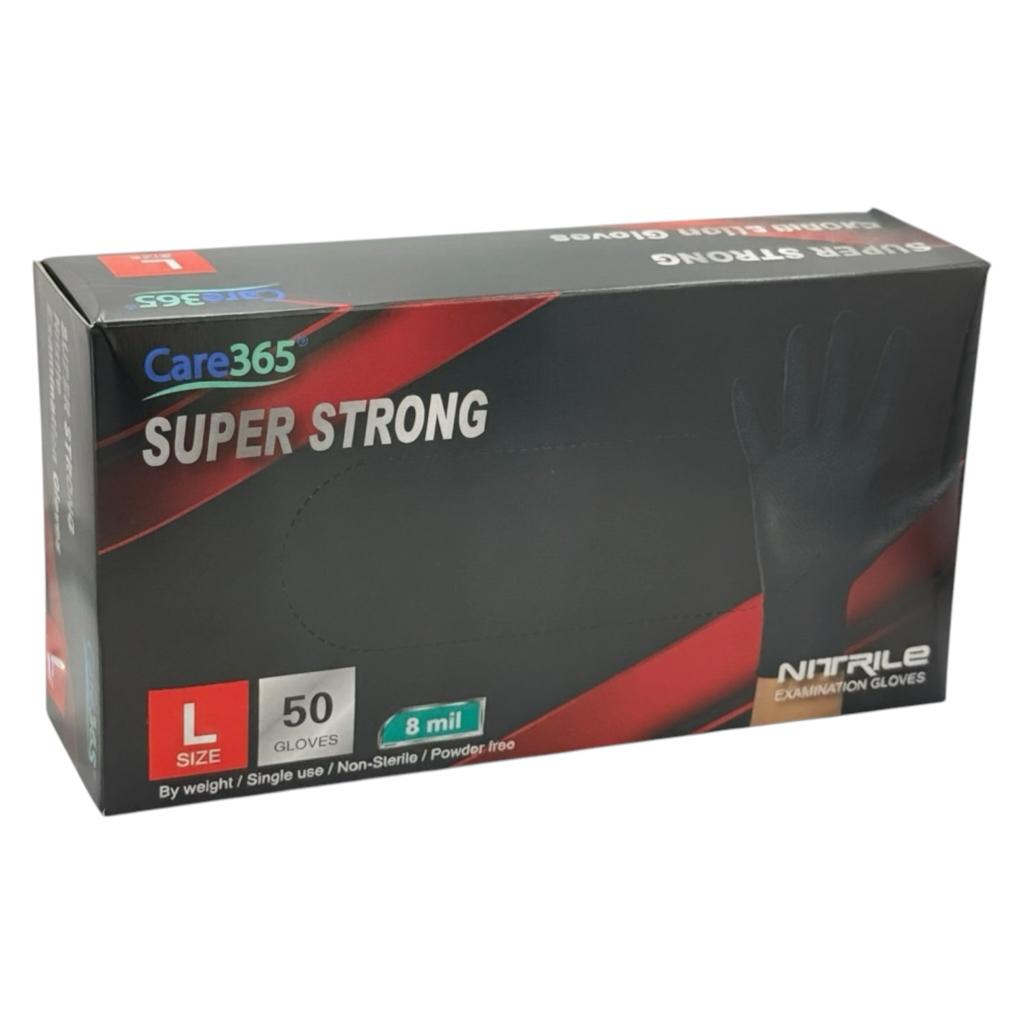 Перчатки Care365 SUPER STRONG Рукавички нітрилові чорні 8гр. L (уп./25пар)