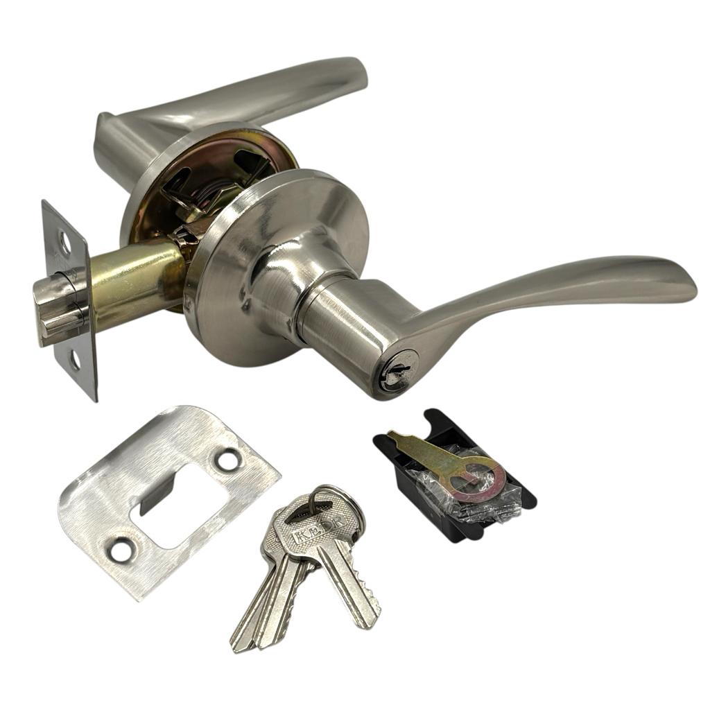 Ручки межкомнатные KEDR D80-23ET-SS Защелка врезная с ручками с ключами (никель)