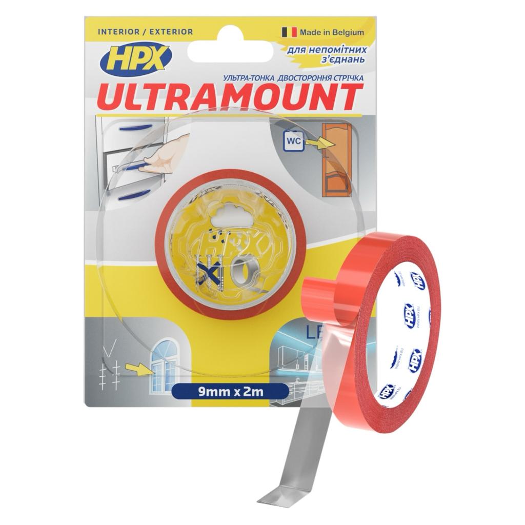Двостороння клейка стрічка HPX Стрічка двохстороння ULTRA MOUNT 9мм.*0,2мм.*2м. прозора (блістер) UM0902