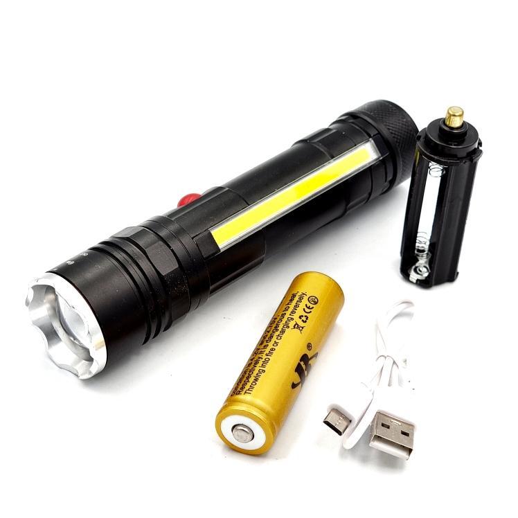 Фонари ручные X-Balog Фонарь ручной, micro USB, 1*18650 BL-T6-26+T6+COB
