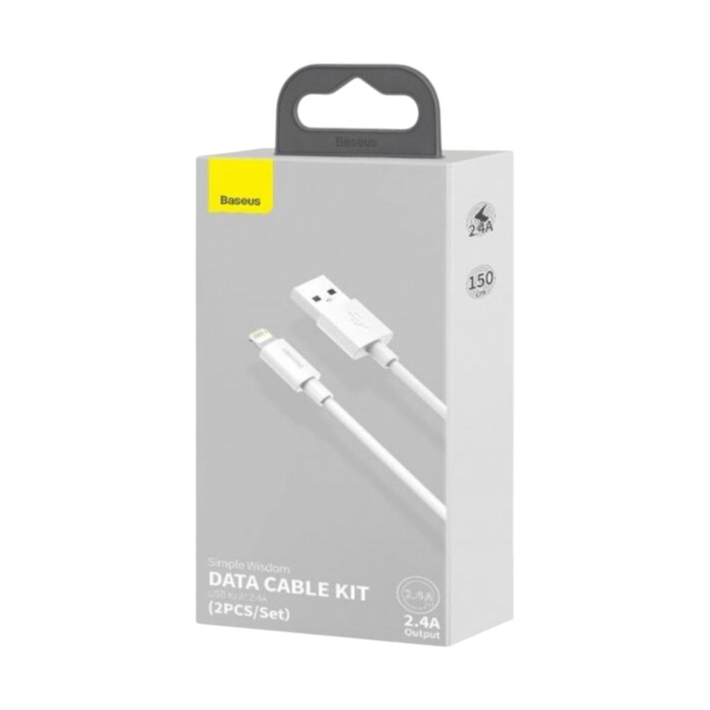 Кабелі та адаптери Baseus Кабель Simple Wisdom Data Cable Kit USB to iP 2.4A 1.5m. White TZCALZJ-02