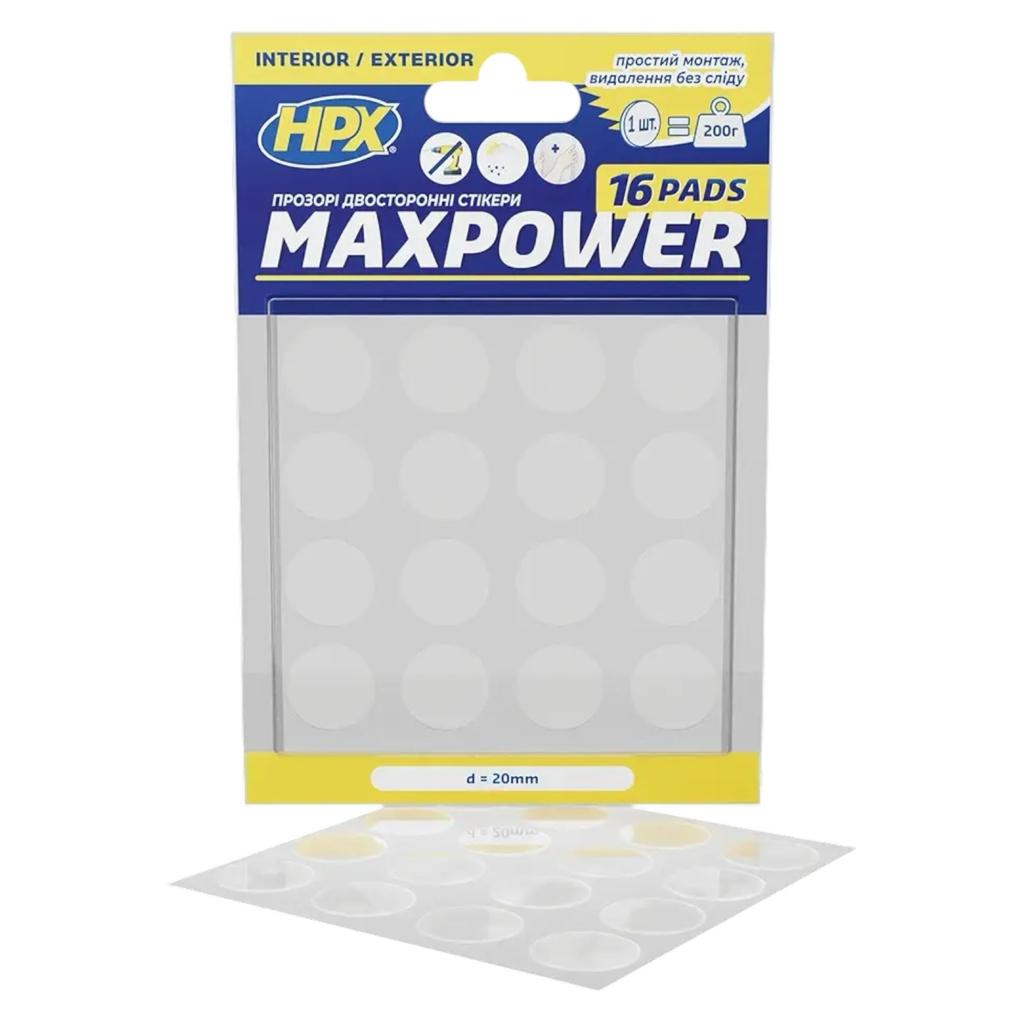 Двухсторонняя клейкая лента HPX Вырубка из двусторонней ленты MAXPOWER 20мм.*20мм. прозрачные 16шт. (блистер) HT2020CR