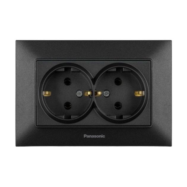 Arkedia Slim (чёрная) Panasonic Arkedia Slim Розетка 2-я с/з (черная) WNTC0205-2BL